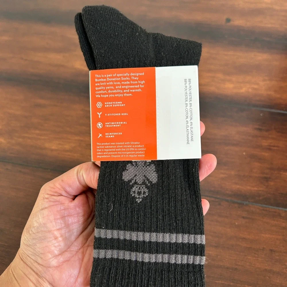 Bombas Crew Socks Unisex Medium Black Grey 5 Pairs NEW
